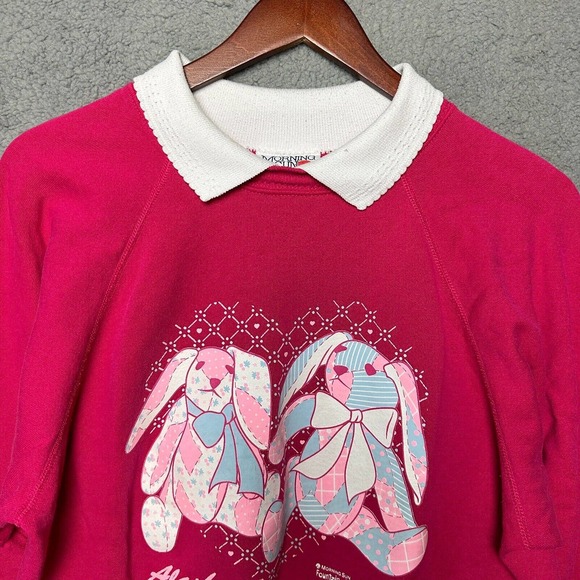 VTG Morning Sun Sweatshirt Women Extra Large Pink Collared Retro Ribbon Pullover - Picture 2 of 11
